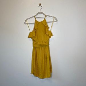 Yellow Zara Dress with Ruffle Detail and Waist Tie